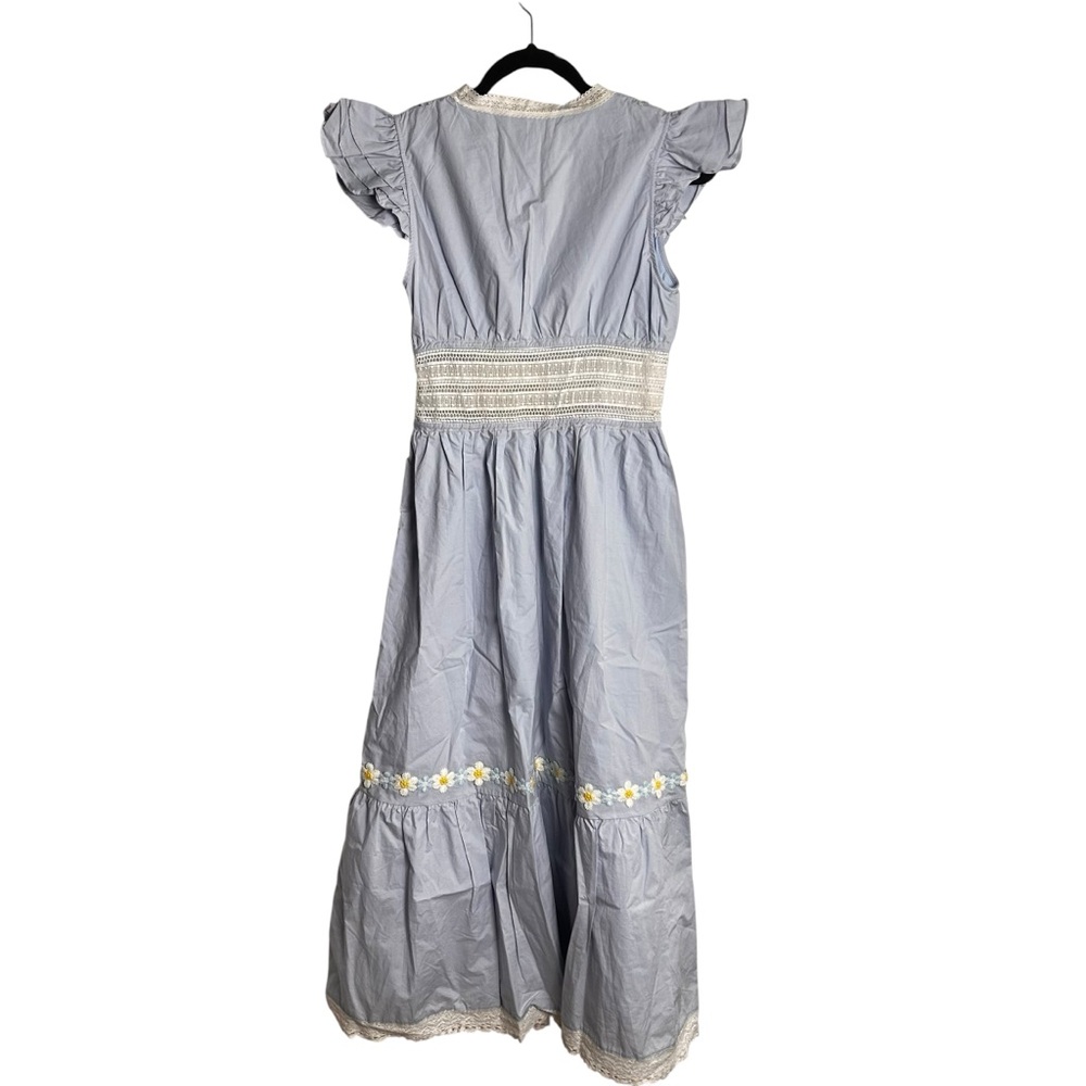 o.p.t Blue Embroidered Lace Waist Maxi Dress XS New - Picture 4 of 11